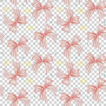 Retro Coquette Christmas bow Pattern Watercolor Stripes Bow Seamless Holiday Stock Illustration