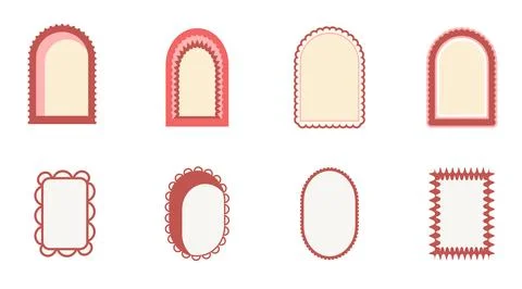 Retro coquette geometric frames. Set of funky borders with scallop wavy edges. Stock Illustration