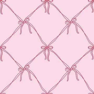Retro coquette seamless pattern with thin ribbons and bows. Vector vintage Stock Illustration
