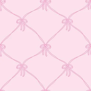 Retro coquette seamless pattern with thin ribbons and bows. Vector vintage イラスト素材