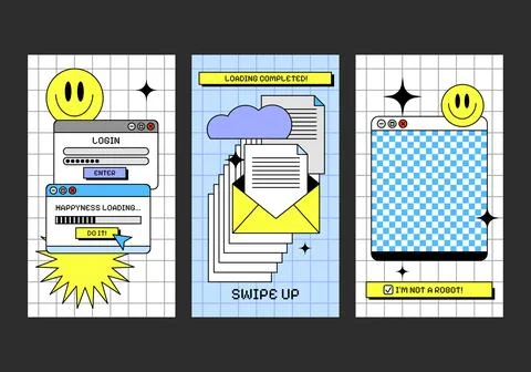 Retro covers with flat UI and UX elements of Y2K windows style. Stockillustratie