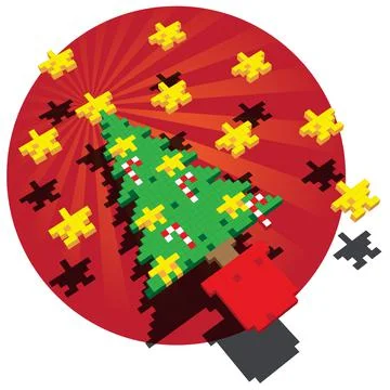 Retro Cube Xmas Tree - Dark Red Background Stockillustratie