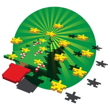 Retro Cube Xmas Tree - Green Background Stock Illustration