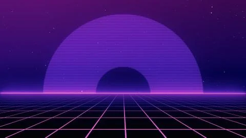 Retro cyberpunk style 80s Sci-Fi Background Futuristic with laser grid Stock Illustration