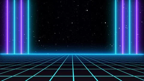 Retro cyberpunk style 80s Sci-Fi Background Futuristic with laser grid Stock Illustration