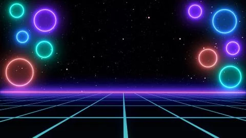 Retro cyberpunk style 80s Sci-Fi Background Futuristic with laser grid Stock Illustration