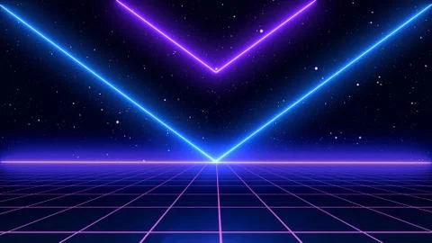 Retro cyberpunk style 80s Sci-Fi Background Futuristic with laser grid Stock Illustration