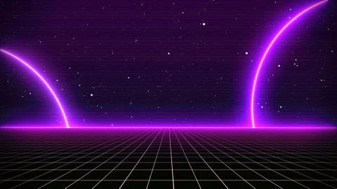 Retro cyberpunk style 80s Sci-Fi Background Futuristic with laser grid Stock Illustration
