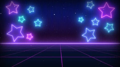Retro cyberpunk style 80s Sci-Fi Background Futuristic with laser grid Stock Illustration