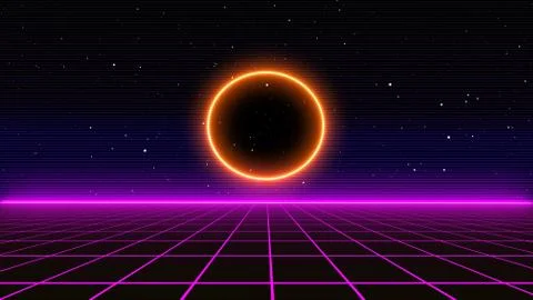 Retro cyberpunk style 80s Sci-Fi Background Futuristic with laser grid Stock Illustration