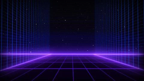 Retro cyberpunk style 80s Sci-Fi Background Futuristic with laser grid Stock Illustration