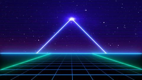 Retro cyberpunk style 80s Sci-Fi Background Futuristic with laser grid Stock Illustration