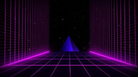 Retro cyberpunk style 80s Sci-Fi Background Futuristic with laser grid Stock Illustration