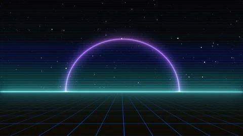 Retro cyberpunk style 80s Sci-Fi Background Futuristic with laser grid Stock Illustration