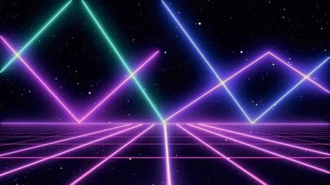 Retro cyberpunk style 80s Sci-Fi Background Futuristic with laser grid Stock Illustration
