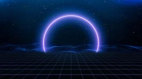 Retro cyberpunk style 80s Sci-Fi Background Futuristic with laser grid Stock Illustration