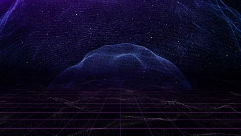 Retro cyberpunk style 80s Sci-Fi Background Futuristic with laser grid Stock Illustration