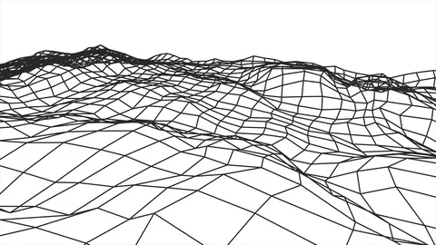 Retro cyberspace grid net polygonal wireframe hilly landscape seamless loop Stock Footage 87000357
