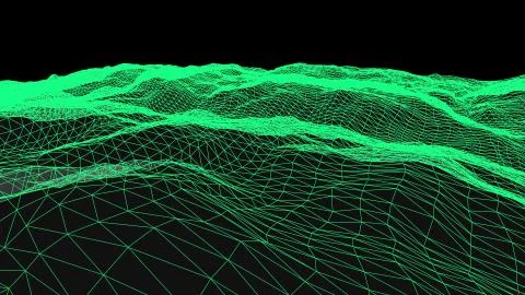 Retro cyberspace grid net polygonal wireframe landscape drawing graphics Stock Illustration