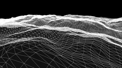 Retro cyberspace grid net polygonal wireframe landscape drawing graphics 스톡 일러스트