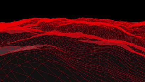 Retro cyberspace grid net polygonal wireframe landscape drawing graphics Stock Illustration