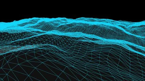 Retro cyberspace grid net polygonal wireframe landscape drawing graphics Stock Illustration