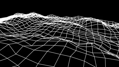 Retro cyberspace grid net polygonal wireframe landscape drawing graphics Stock Illustration