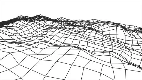 Retro cyberspace grid net polygonal wireframe landscape drawing graphics Stock Illustration