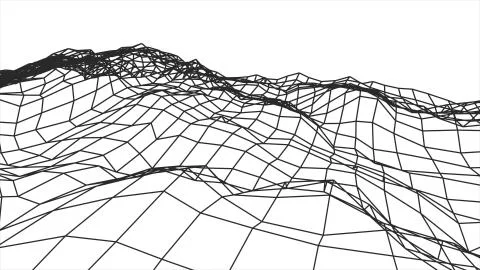 Retro cyberspace grid net polygonal wireframe landscape drawing graphics Stock Illustration