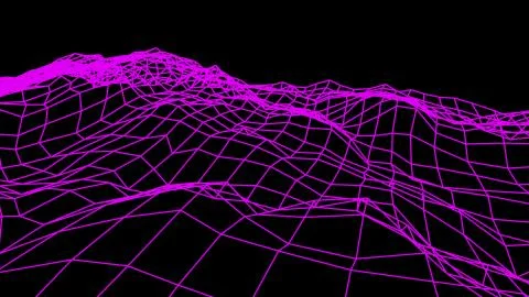 Retro cyberspace grid net polygonal wireframe landscape drawing graphics Stock Illustration