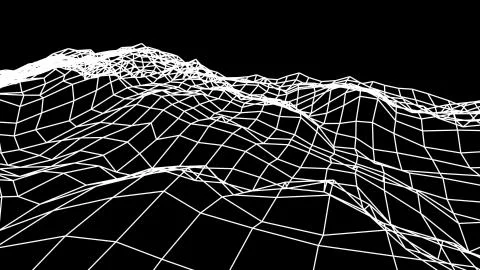 Retro cyberspace grid net polygonal wireframe landscape drawing graphics Stock Illustration