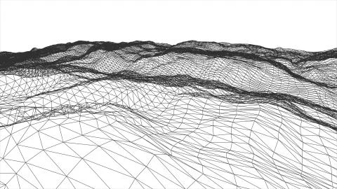 Retro cyberspace grid net polygonal wireframe landscape drawing graphics Stock Illustration