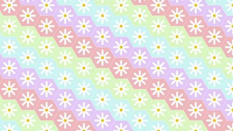 Retro Daisy Hexagon Grid with Smooth amber Gradient Flow Backdrop. Stock Illustration