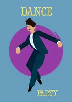 Retro dance party poster. with dancing man Vector illustration. Stock Illustration