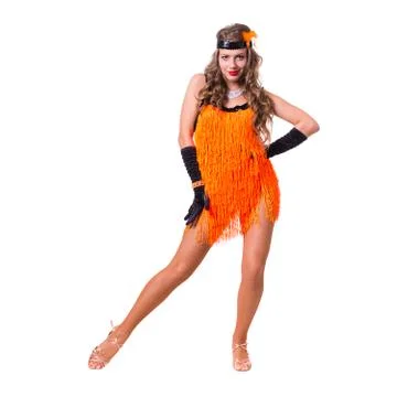 Retro dancer showing some movements against isolated white Stock Photos