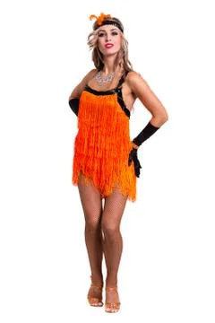 Retro dancer showing some movements against isolated white Stock Photos