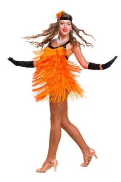 Retro dancer showing some movements against isolated white Stock Photos