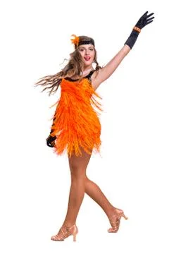 Retro dancer showing some movements against isolated white Stock Photos