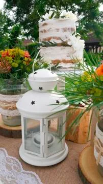 Retro decoration of a table with a cake Stock Photos
