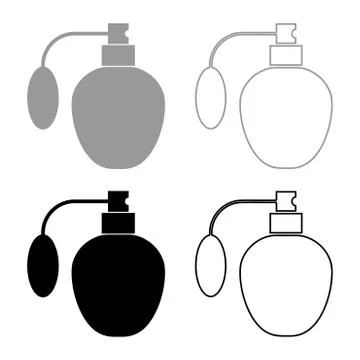 Retro deodorant Perfume bottle with atomizer or spray pump icon outline set b Stock-Illustration