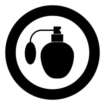 Retro deodorant Perfume bottle with atomizer or spray pump icon in circle rou Illustration