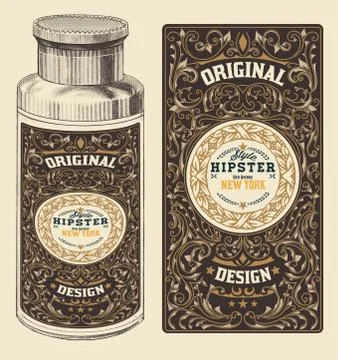 Retro design with Bottleand Floral Elements Stock Illustration