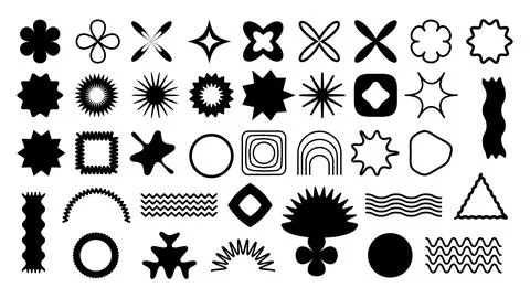 Retro design elements, black and white naive playful abstract shapes sticke.. Illustrazione stock