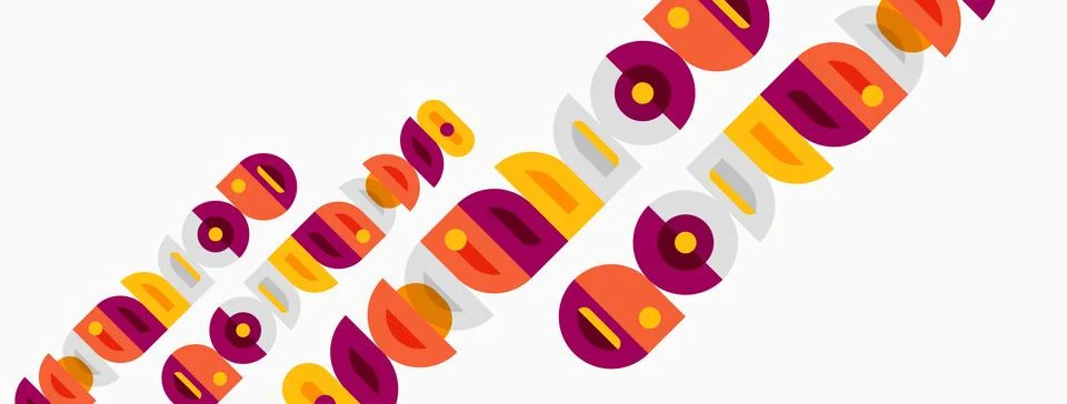 Retro design features overlapping circles, rectangles. Colors include burgund 스톡 일러스트