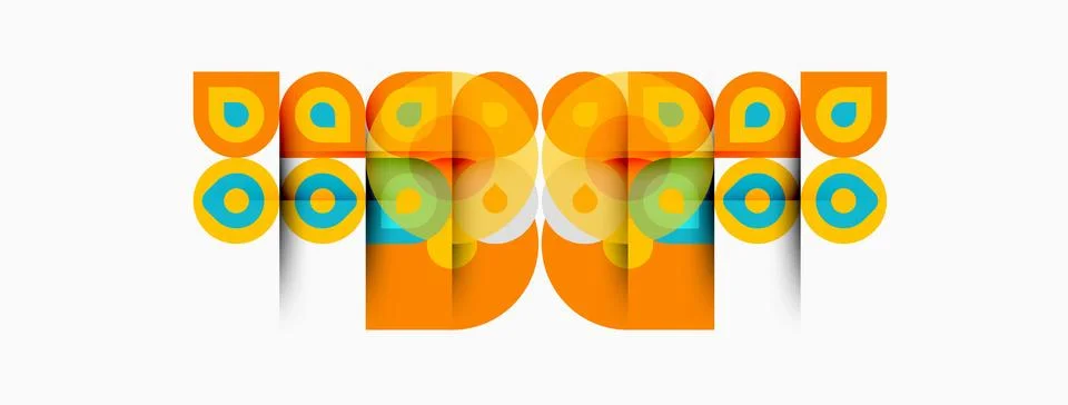 Retro design features repeating orange, blue circles forming letter B. Bold Illustrazione stock