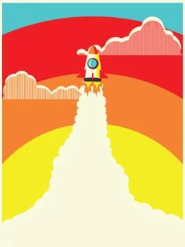 Retro design of flying space shuttle Stock Illustration