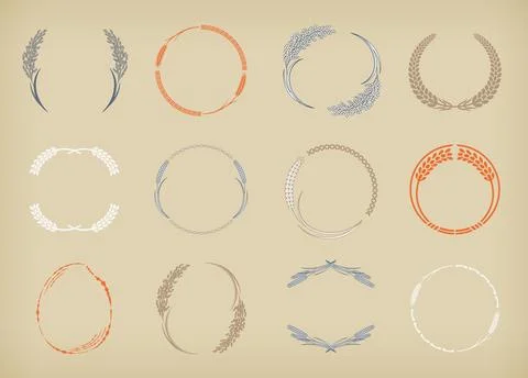 A retro design label set.rice and wheat. Illustrazione stock