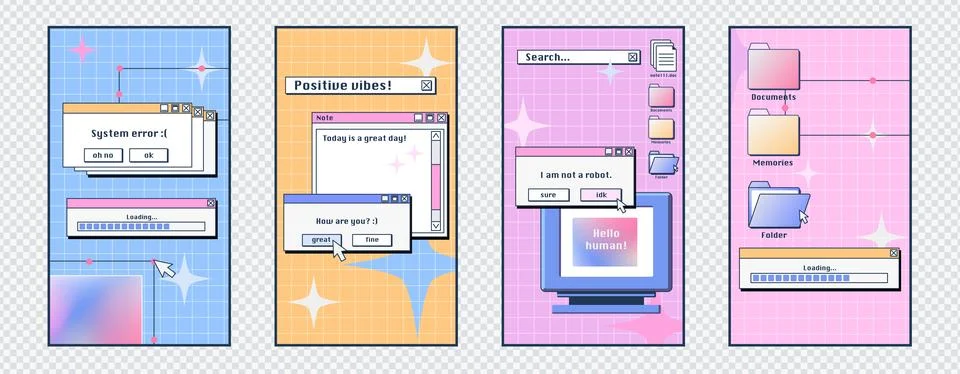 Retro desktop computer interface posters Illustrazione stock