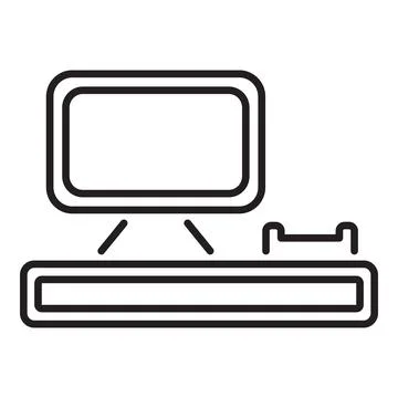 Retro desktop computer with keyboard and monitor displaying working progress Stock Illustration