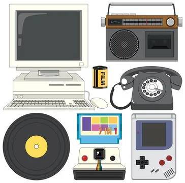 Retro device objects and elements set Stock Illustration